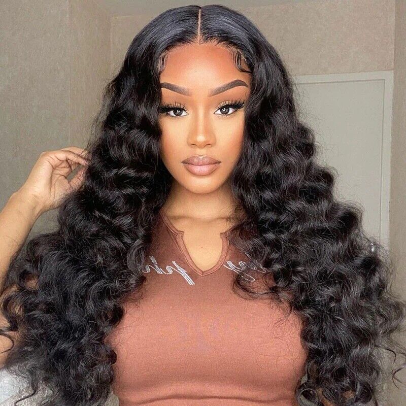 Women Human Hair Wig Glueless Loose Wave Full Lace Front Long Short Wigs UK