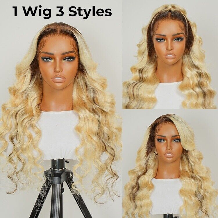 Human Hair Glueless Ready to Go Wig 250% Density P18/613 Ombre Blonde Hair Women