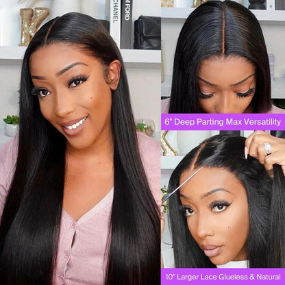 Human Hair Wigs Glueless Pre Cut Lace Front Wear Go Straight Long Wig Women