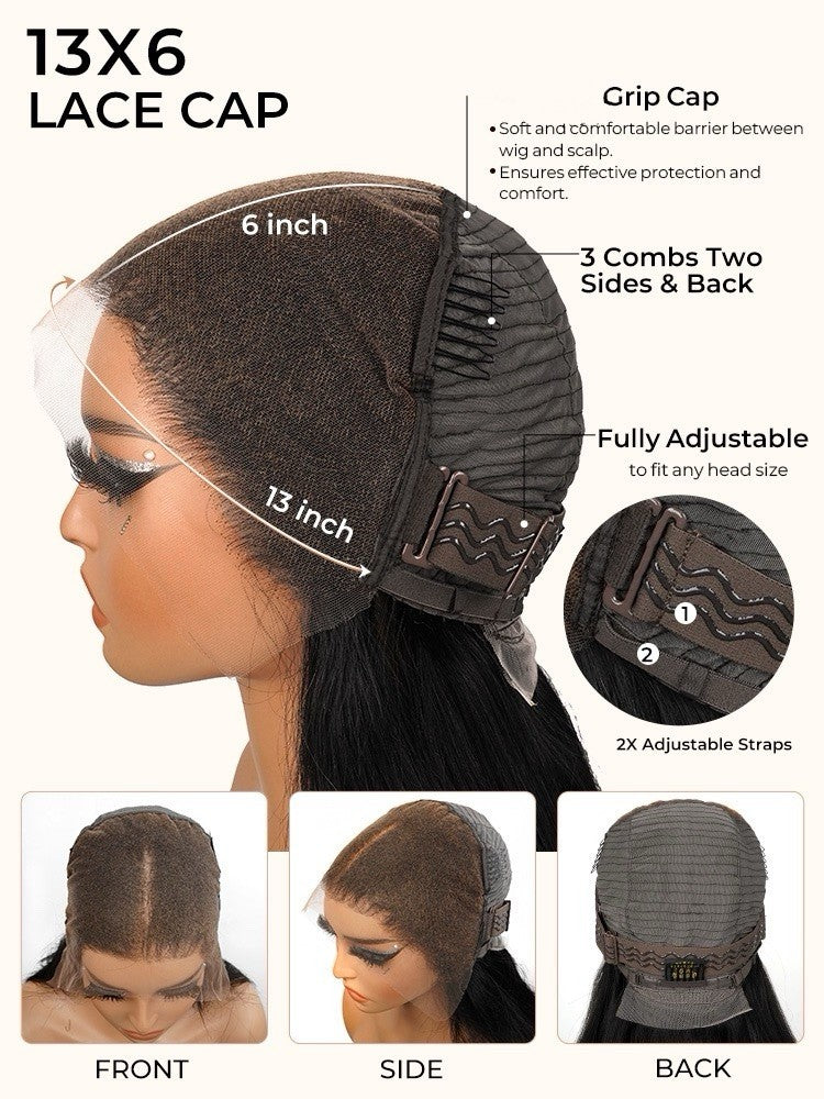 Super Long 50inch 300% Density Natural Black 13x6 HD Lace Front Wig Human Hair