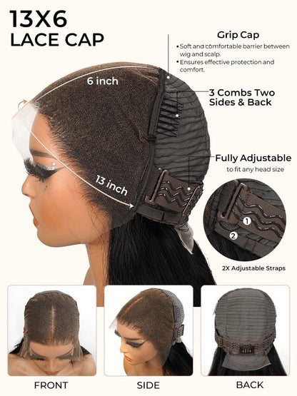 Super Long 50inch 300% Density Natural Black 13x6 HD Lace Front Wig Human Hair