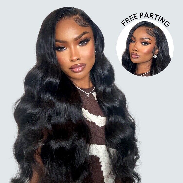 Women Human Hair Wigs Glueless Transparent Full Lace Front Wavy Long Wig UK