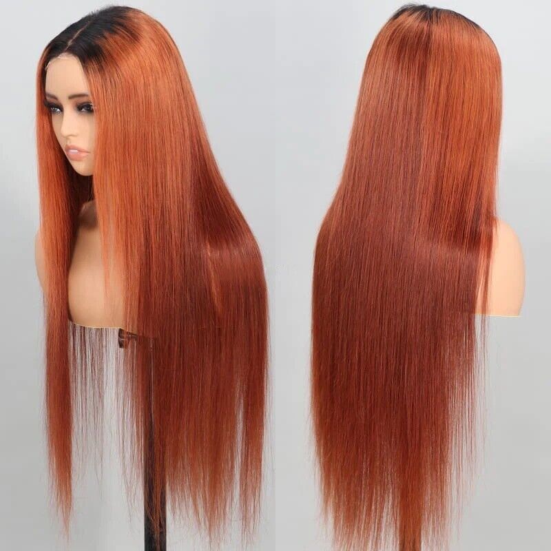 Human Hair Wigs Glueless Women Lace Front Straight Long Coloured Wig