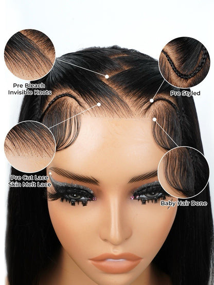 Human Hair Wigs Glueless Pre Styled Braided Ready To Wear Lace Front Bob Wig
