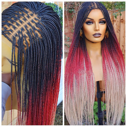 C16 Ombre Knotless Closure Box Braided Wig Lace Front Women Uk