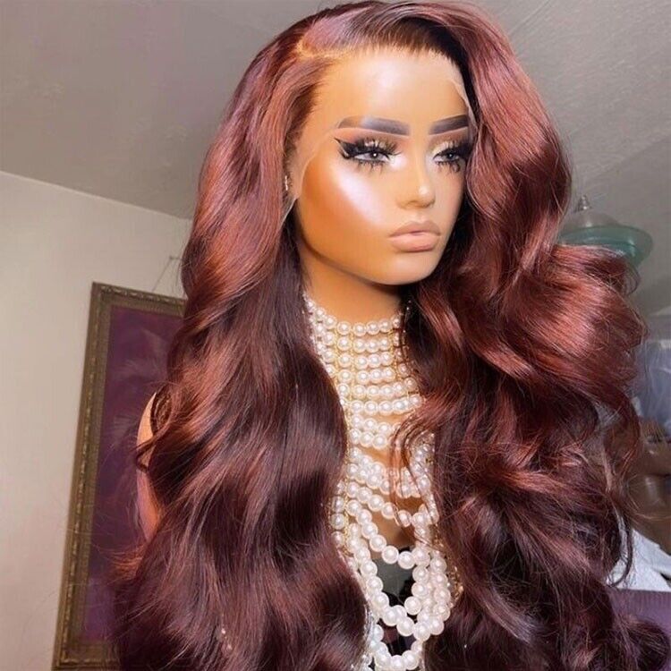 Human Hair Glueless Ready To Wear Wig Reddish Brown Wavy Wig Women UK