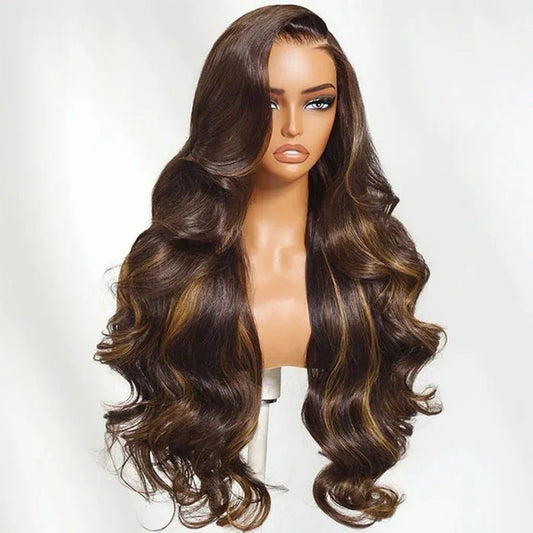 Highlight Wavy Hair Honey Brown 6×5 Glueless HD Lace Front Wigs 250%