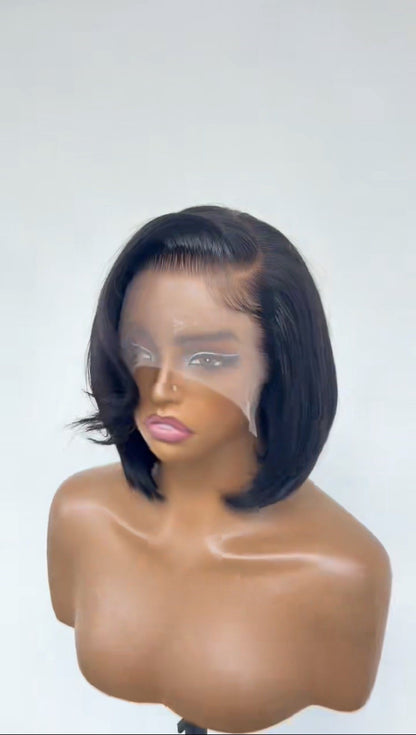 Pre Styled Wear And Go Glueless Bob Wig With Side Bang And Baby Hairs Human Hair