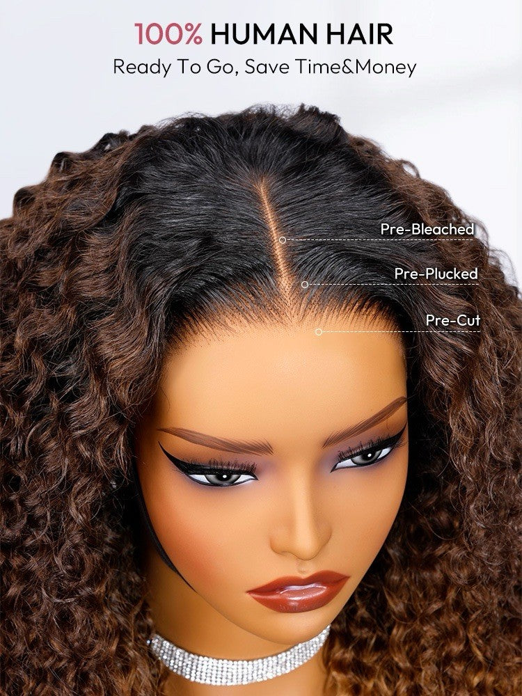 250% Density Human Hair Ombre Brown And Honey Brown Jerry Curly Wig Ready To Go