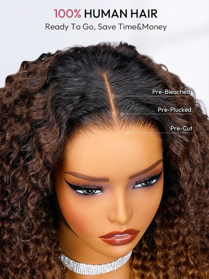 250% Density Human Hair Ombre Brown And Honey Brown Jerry Curly Wig Ready To Go