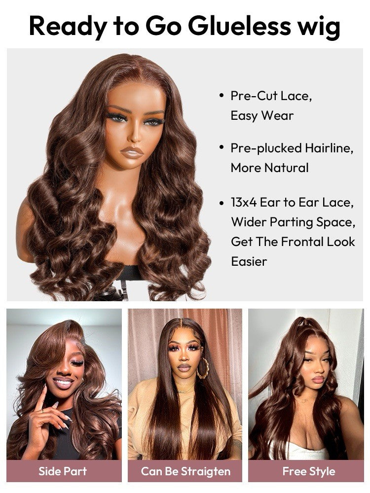 250% Density Ready To Go  Pre  Cut Lace Wavy Brown Wig Glueless