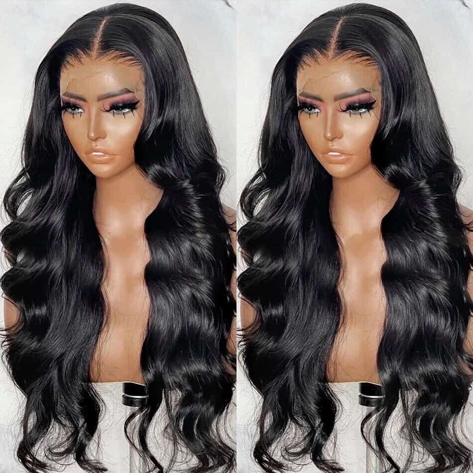 Women Human Hair Wigs Full Lace Front Wavy Crystal/Invisible Long Wig Natural UK