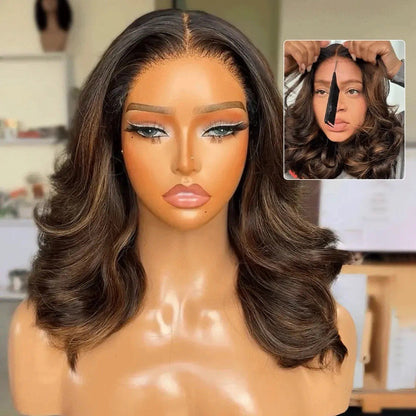 Highlight Brown Layered Cut Loose Wave Glueless Pre-Cut  Lace Wig 250% Density