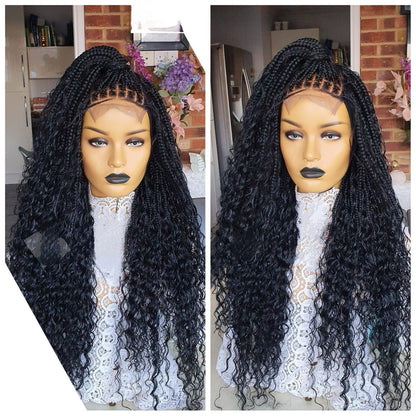 Boho Knotless Box Braided Wig Women 30inch Long Black 4*4 Lace Front Uk