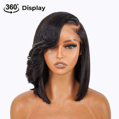 Human Hair Wigs Side Bang Layered Cut Wavy Bob Wig Glueless Women Wig UK