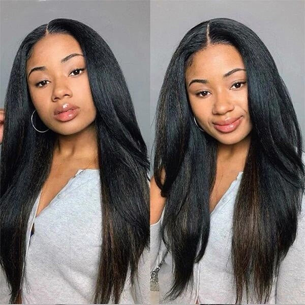 Brazilian Yaki Straight Wig Swiss Lace 180% Density 4x4 Lace Closure Wig