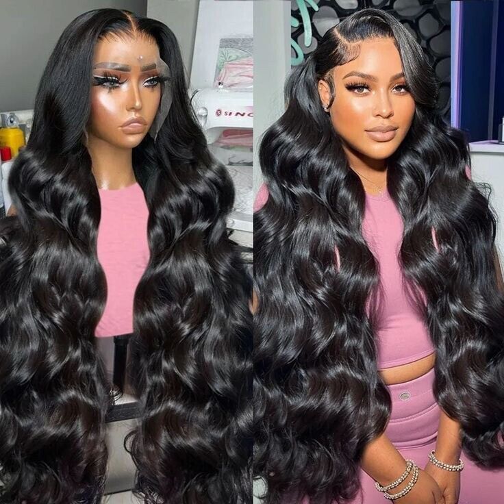 Women Human Hair Wigs Full Lace Front Wavy Crystal/Invisible Long Wig Natural UK