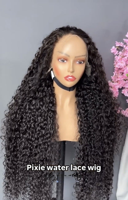 Raw Vietnamese SDD Lace Front Pixie Water Curly Glueless Wig 300% Density