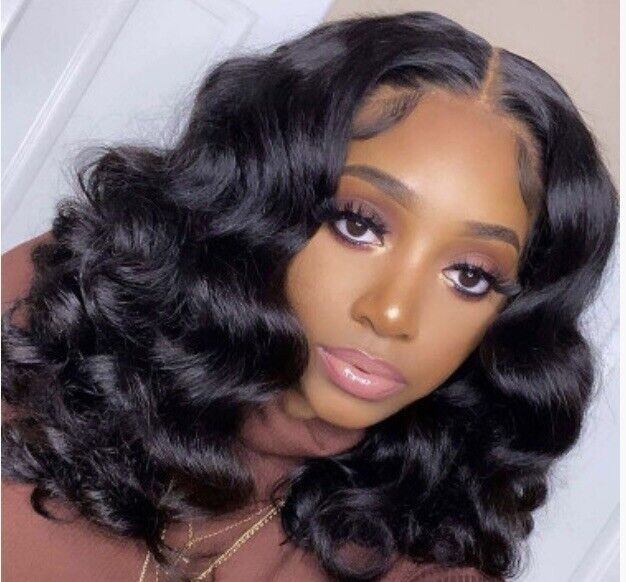 Glueless Ready To Wear Human Hair Wigs Lace Front Wand Curl Short Wig Women UK