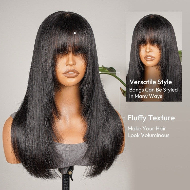 Human Hair Ready To Wear  Glueless Lace Front Wig With Bangs