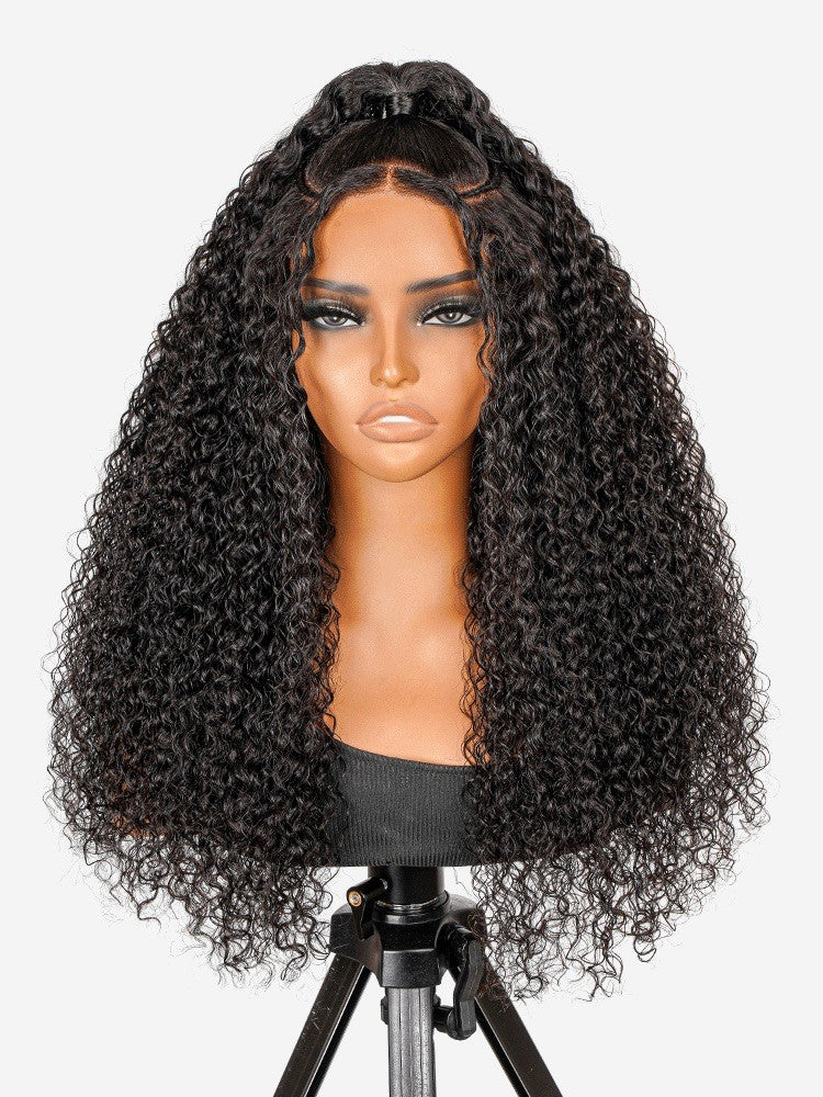Pre Styled Side Pre Braided Glueless Natural Curly Voluminous 300% Density Wig