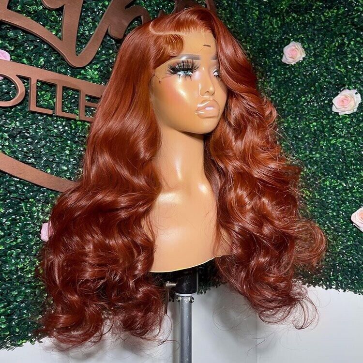 Womens Human Hair Wigs Glueless Full Lace Front Long Wig UK #Ginger Orange