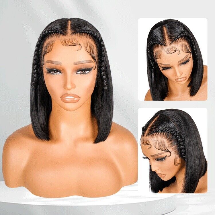 Human Hair Wigs Glueless Pre Styled Braided Ready To Wear Lace Front Bob Wig