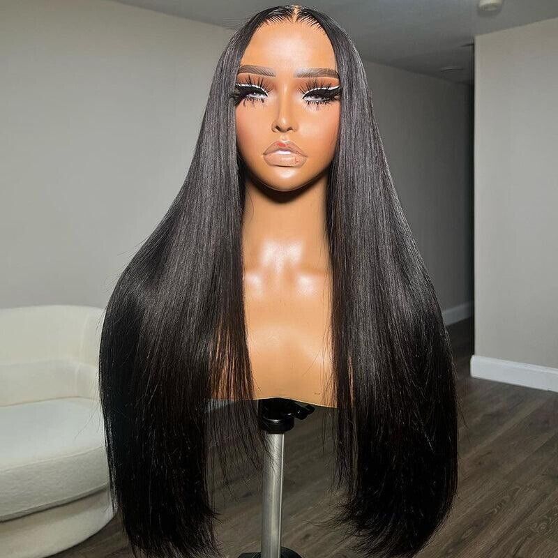 Human Hair Wigs Glueless Pre Cut Lace Front Wear Go Straight Long Wig Women