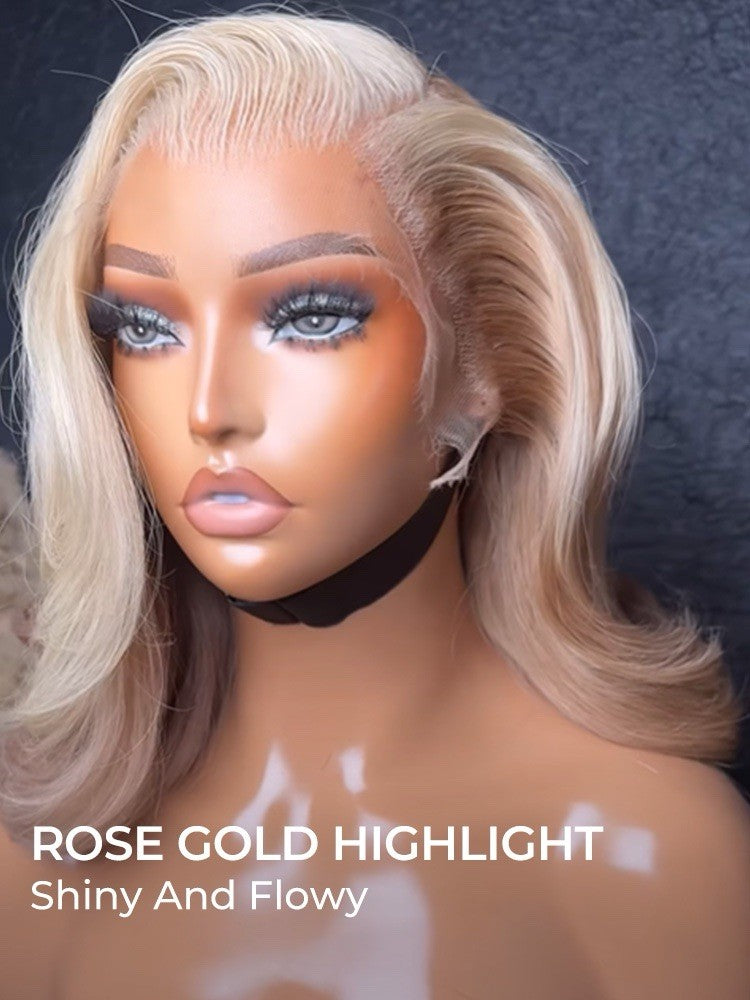 Layered Cut Butterfly Cut M Hairline Highlight Rose Gold 13*6 Lace Wig