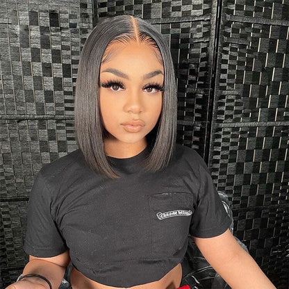 Human Hair Glueless Pre Cut Lace Ready To Wear Wig Straight Bob Wig Women UK