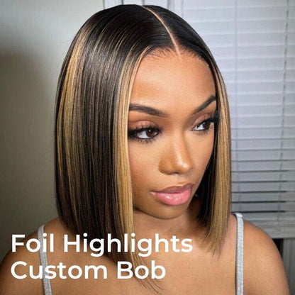 Blunt Cut Short Bob Human Hair Ready To Go Glueless Lace Front Wig