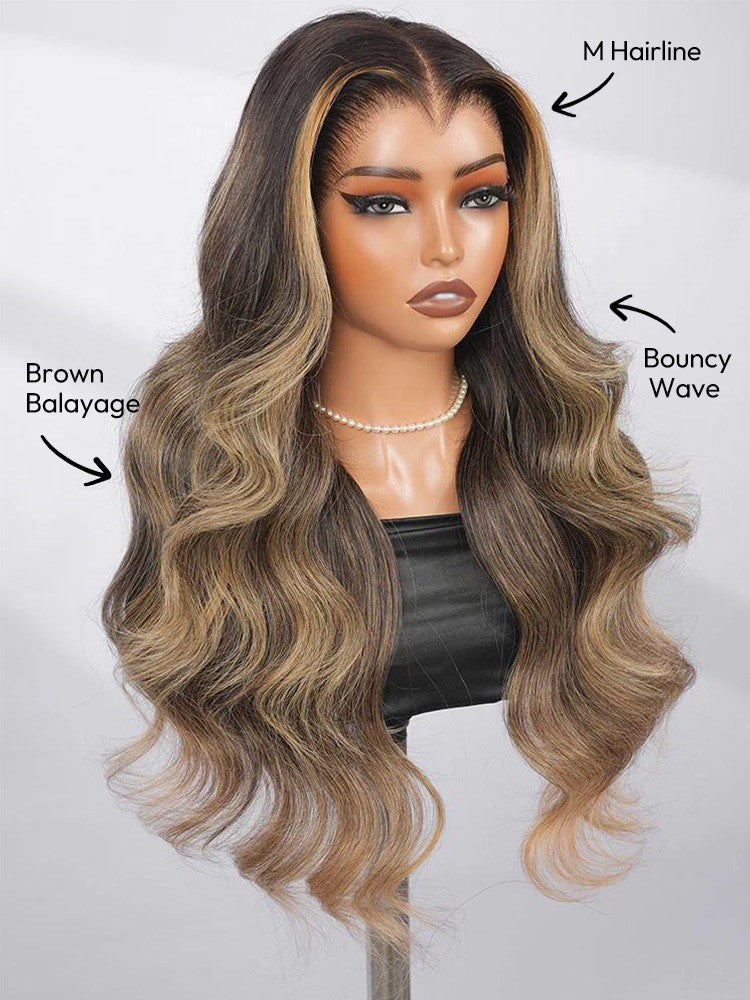 Lagos Hairline Pre Styled Glueless Wavy Human Hair 250% Density Wig Balayage 