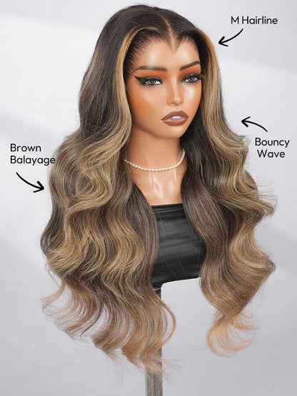 Lagos Hairline Pre Styled Glueless Wavy Human Hair 250% Density Wig Balayage 