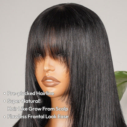 Human Hair Ready To Wear  Glueless Lace Front Wig With Bangs