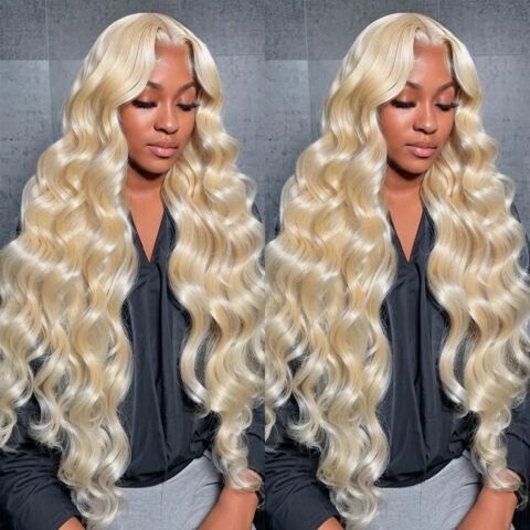 UK Women Full Wig Human Hair Straight Wavy Lace Front Long Wigs 613 Blonde