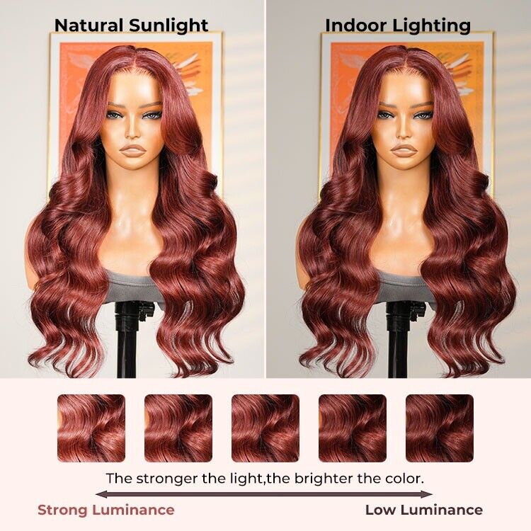 Human Hair Wigs Angora Red Wavy Glueless 13*6 Frontal Wig with Layered Cuts 250%