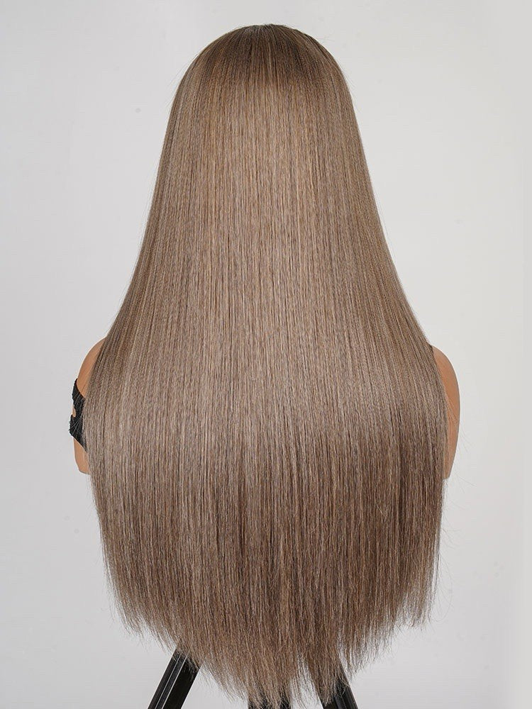 Ash Brown Ombre Silky Straight Hair Pre-Plucked Frontal Wig Ready To Go
