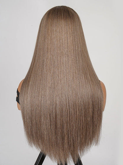 Ash Brown Ombre Silky Straight Hair Pre-Plucked Frontal Wig Ready To Go