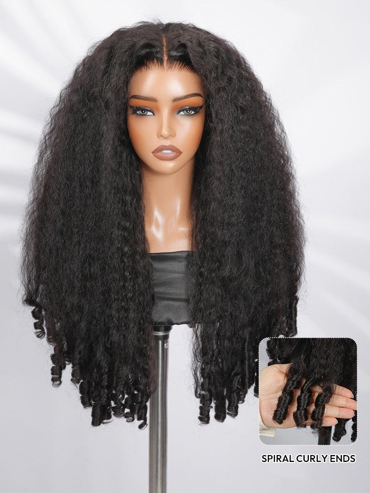Glueless Kinky Curly Wig With Spiral Curly Ends Human Hair 300% Full Density 