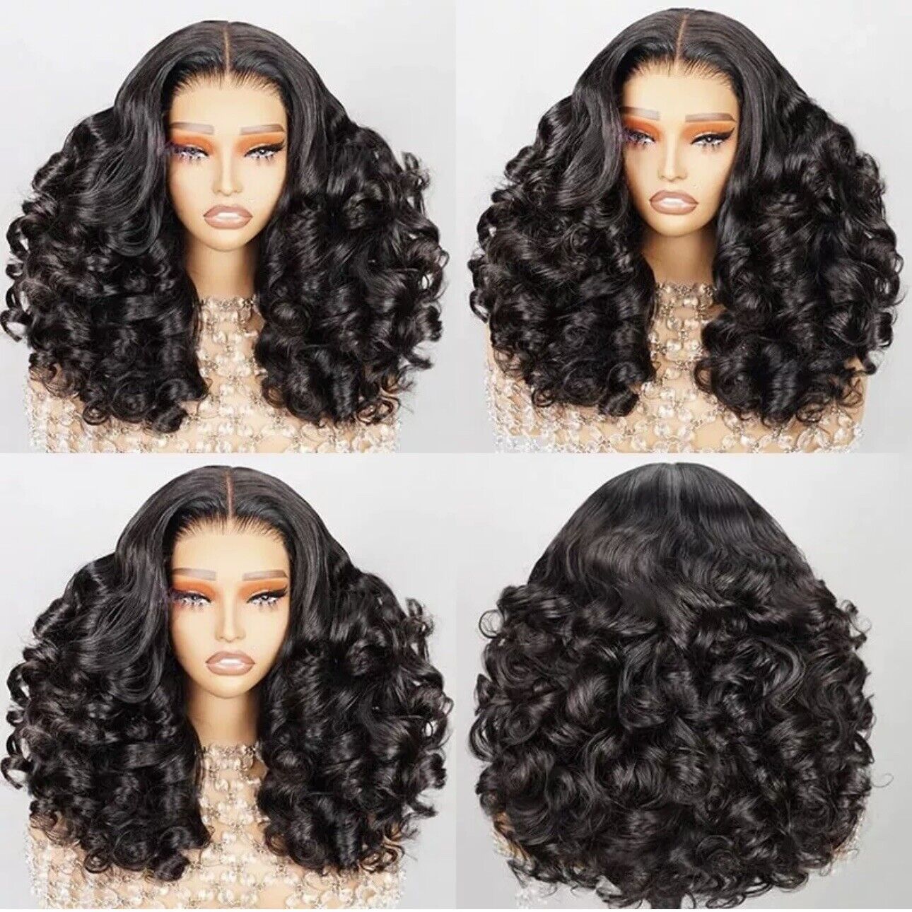 Human Hair Wigs UK Women Full Glueless Wear & Go Bouncy Curly Lace Front Wig