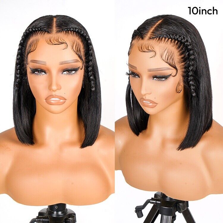 Human Hair Wigs Glueless Pre Styled Braided Ready To Wear Lace Front Bob Wig