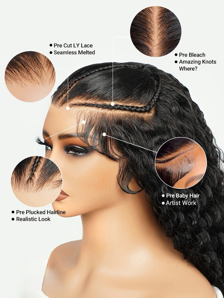 250% Density Pre Styled Ready To Go Bleached Pre Cut Lace Pre Braided Curly Wig