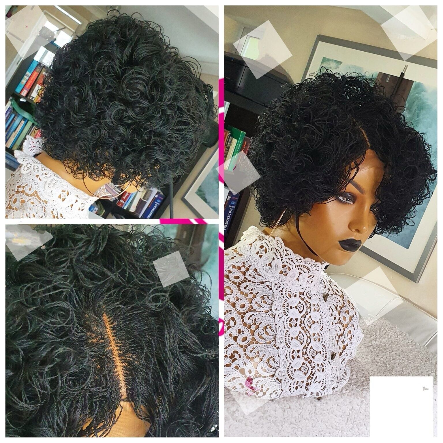 Braided Wigs Fusion Black Curly Lace Front Short Bob Twists Women Wig UK