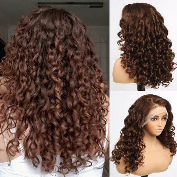 Women Human Hair Wig Glueless Funmi Spiral Curly Full Lace Front Long Wigs UK