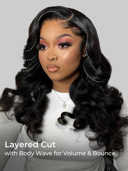 Pre Styled Face-Framing Layered Cut Body Wave Side Part 250% Density Wig