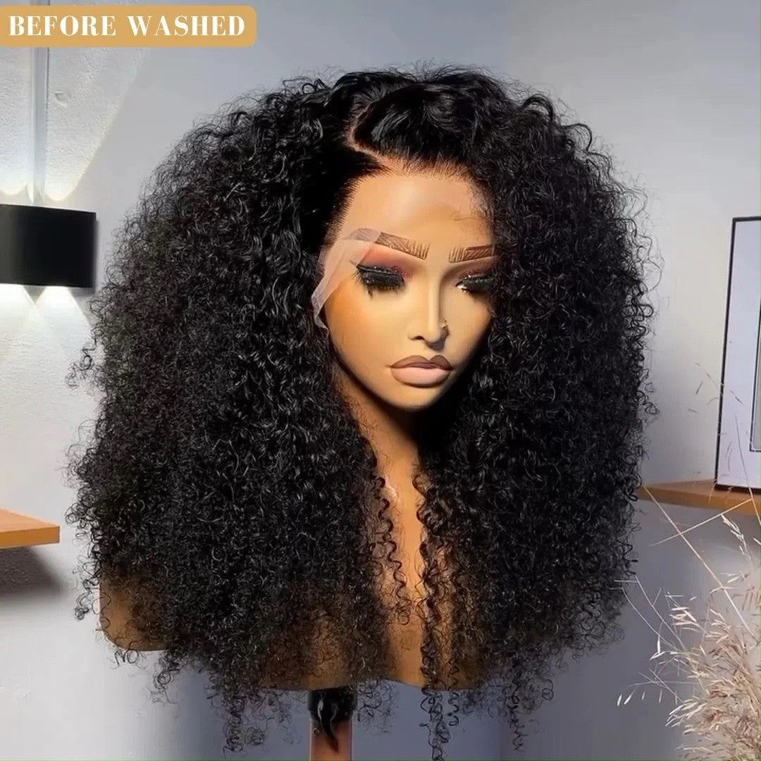 250% Density Glueless Kinky Curly Wave Pre-Plucked& Bleached Lace Front Wig