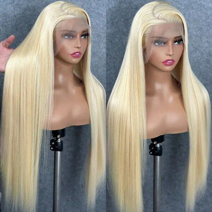 UK Women Full Wig Human Hair Straight Wavy Lace Front Long Wigs 613 Blonde