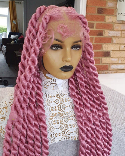 360 Full Lace Funmi Distressed Pink Chunky Twist Braided Wig 35inch Women UK