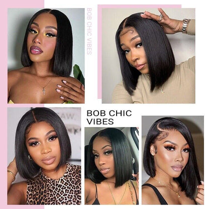 Human Hair Glueless Pre Cut Lace Ready To Wear Wig Straight Bob Wig Women UK