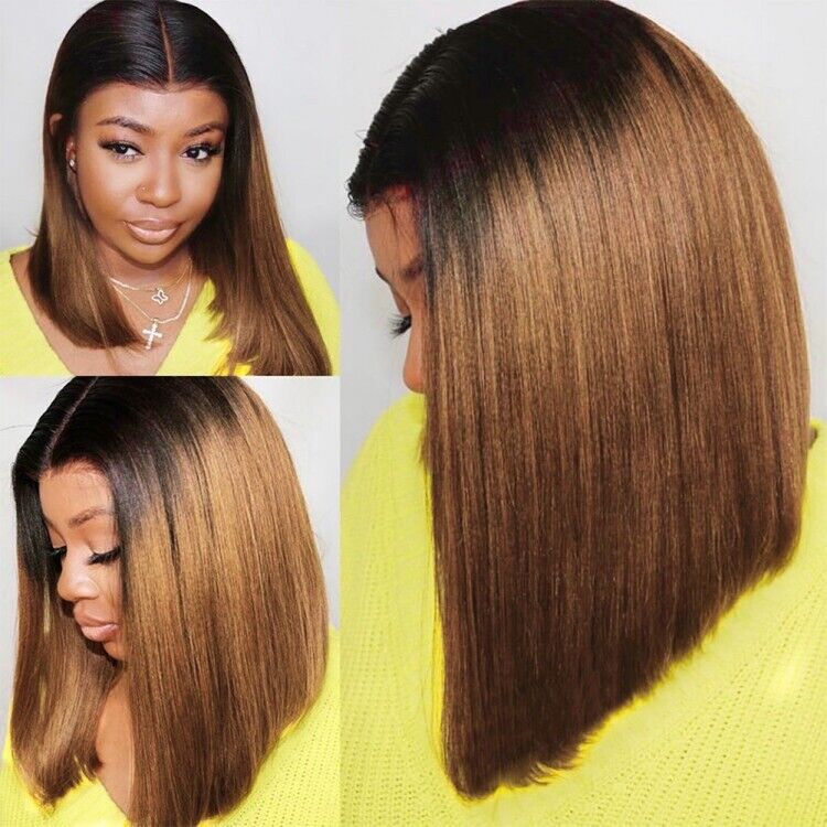 Ombré Short Bob Human Hair Ready To Go Glueless Lace Front Wig